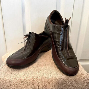 Cole Haan Air Luna Womens Waterproof Shoes Brown Patent Leather Zip Up Size 10B